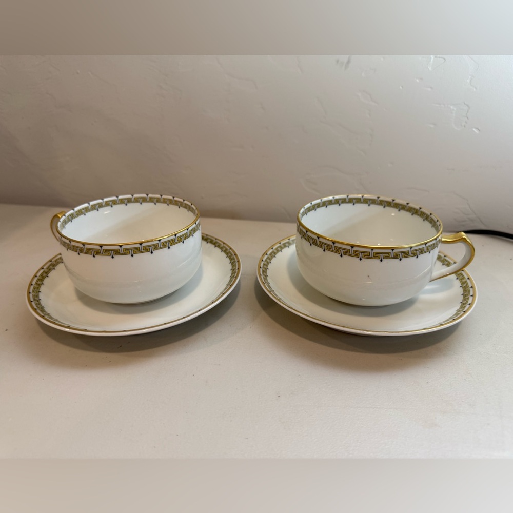 Antique Set of 2 Haviland & Co Limoges France Albany Greek Key Tea Coffee‎ Cups